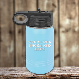 NO MINIMAL ORDER - Custom Kids Water Bottles 12 oz with Logo or Design Engraved | Built in Flip Top Straw and Spill Proof Lid | Sample Volume Pricing