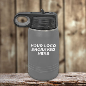 NO MINIMAL ORDER - Custom Kids Water Bottles 12 oz with Logo or Design Engraved | Built in Flip Top Straw and Spill Proof Lid | Sample Volume Pricing