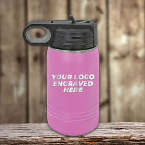 NO MINIMAL ORDER - Custom Kids Water Bottles 12 oz with Logo or Design Engraved | Built in Flip Top Straw and Spill Proof Lid | Sample Volume Pricing