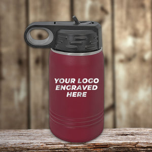 NO MINIMAL ORDER - Custom Kids Water Bottles 12 oz with Logo or Design Engraved | Built in Flip Top Straw and Spill Proof Lid | Sample Volume Pricing