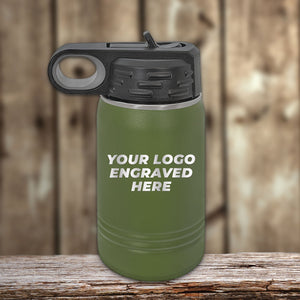 NO MINIMAL ORDER - Custom Kids Water Bottles 12 oz with Logo or Design Engraved | Built in Flip Top Straw and Spill Proof Lid | Sample Volume Pricing