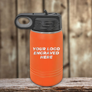 NO MINIMAL ORDER - Custom Kids Water Bottles 12 oz with Logo or Design Engraved | Built in Flip Top Straw and Spill Proof Lid | Sample Volume Pricing