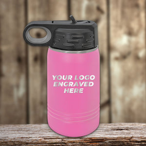 NO MINIMAL ORDER - Custom Kids Water Bottles 12 oz with Logo or Design Engraved | Built in Flip Top Straw and Spill Proof Lid | Sample Volume Pricing