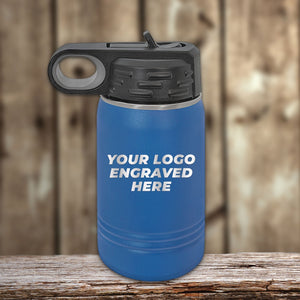 NO MINIMAL ORDER - Custom Kids Water Bottles 12 oz with Logo or Design Engraved | Built in Flip Top Straw and Spill Proof Lid | Sample Volume Pricing