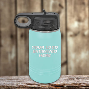 NO MINIMAL ORDER - Custom Kids Water Bottles 12 oz with Logo or Design Engraved | Built in Flip Top Straw and Spill Proof Lid | Sample Volume Pricing