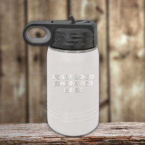 NO MINIMAL ORDER - Custom Kids Water Bottles 12 oz with Logo or Design Engraved | Built in Flip Top Straw and Spill Proof Lid | Sample Volume Pricing