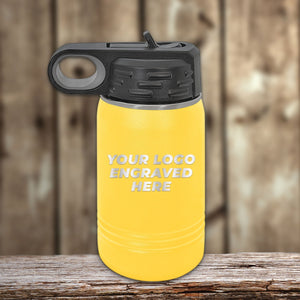 NO MINIMAL ORDER - Custom Kids Water Bottles 12 oz with Logo or Design Engraved | Built in Flip Top Straw and Spill Proof Lid | Sample Volume Pricing