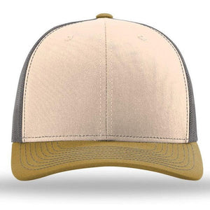 A Richardson 112 Snapback Trucker Cap with a mesh back and pre-curved visor on a white background.