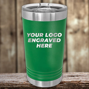 Kodiak Coolers Custom Pint Tumbler 16 oz with your Logo or Design Engraved - Low 6 Piece Order Minimal Sample Volume displayed on wooden surface.