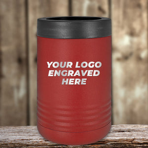 A red insulated tumbler with a black lid sits on a wooden surface, featuring "Your Logo Engraved Here." Kodiak Coolers' Custom Tumblers with Logo Engraved offer a laser-etched design at no setup fees, making them the perfect choice for impactful corporate promotional gifts.