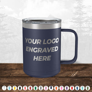 A Kodiak Coolers custom navy mug with your business logo engraved on it.