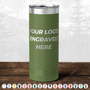 A green insulated tumbler from Kodiak Coolers, featuring the "BLACK FRIDAY SALE - Custom Drinkware Engraved with your Logo" offer, makes for a perfect promotional gift. The tumbler comes with color selection options and includes one side logo engraving at no setup fee, with a minimal order requirement of $250.