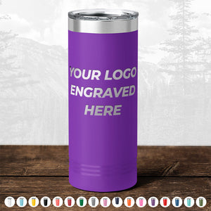 Kodiak Coolers' BLACK FRIDAY SALE features custom drinkware engraved with "Your Logo Engraved Here" text against a wood and mountain backdrop. This promotional gift is ideal for fans of personalized or custom mugs, available in various color options at the bottom. No setup fee required, and a $250 minimum order includes one side logo engraving.