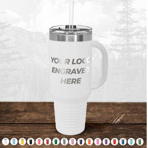 A white Kodiak Coolers travel mug with your logo engraved on it, featuring vacuum-sealed insulation technology.