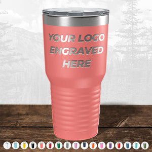 Introducing the Kodiak Coolers Custom Drinkware, featuring a pink, insulated tumbler with a clear lid. This personalized piece allows for logo engraving on the front side and comes in various color options displayed beneath the tumbler. Take advantage of our HUGE LABOR DAY SALE - ENDS TODAY!