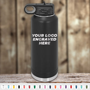 A black Custom Water Bottles 40 oz from Kodiak Coolers with your Logo or Design Engraved on it.