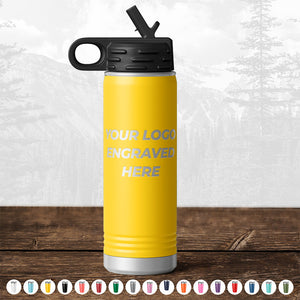 A Kodiak Coolers custom yellow water bottle with your engraved logo on it.