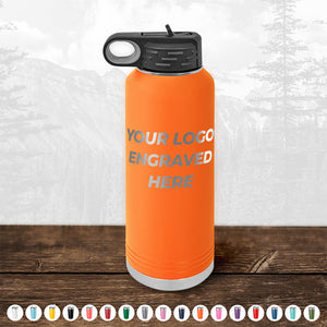 Kodiak Coolers 40 oz Custom Water Bottle with your Logo Engraved on a wooden surface.