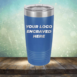 Custom tumbler with business logo laser engraved branded 20oz mug with lid royal blue