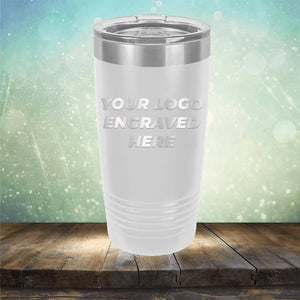 Custom tumbler with business logo laser engraved branded 20oz mug with lid white