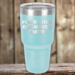 A Kodiak Coolers custom blue tumbler with your business logo laser engraved here.