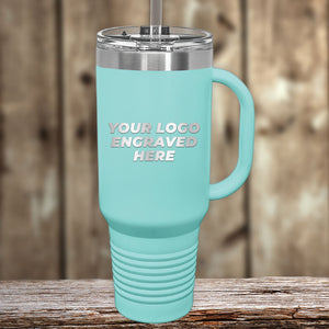 A blue Kodiak Coolers tumbler with a straw featuring your custom business logo engraved on it from the Custom Drinkware Engraved with your Logo or Design - Front Side Logo Included - HUGE FALL SALE.